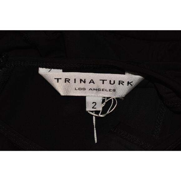 TRINA TURK NEW $378‎ Black Flutter Sleeve Belted Wide Leg Jumpsuit Size 2 - Picture 4 of 4